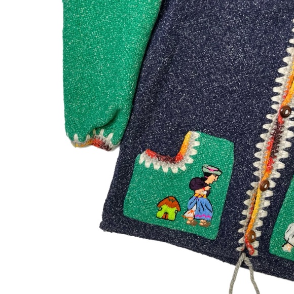 Handknit Embroidered Pointed Hooded Sweater Folk Art Gnome Pixie Goblincore - Picture 4 of 14